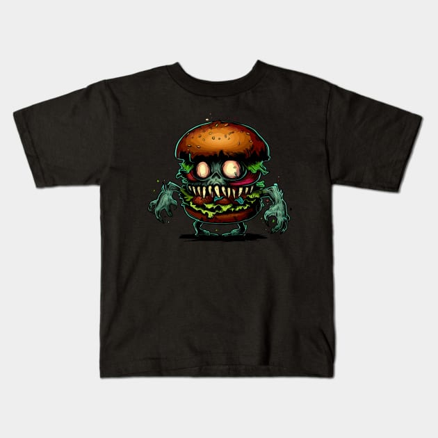 Spooky zombie Hamburger Kids T-Shirt by TomFrontierArt